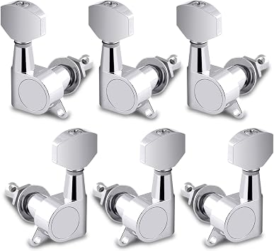 Holmer Sealed String Tuning Pegs Tuning Machines Grover Machine Heads Tuners Tuning Keys 3 Left 3 Right for Acoustic Guitar or Electric Guitar Chrome.