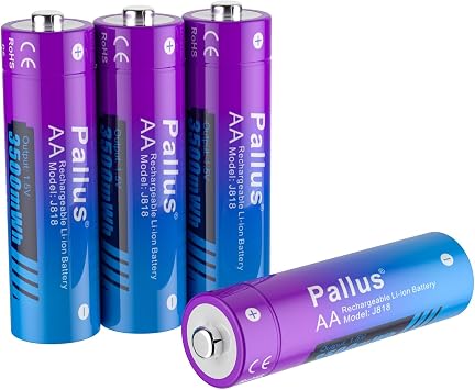 Pallus Rechargeable Lithium AA Batteries, 4 Pack 3500mWH Li-ion Double A Batteries for Out Blink Camera, Home Office Device, High Capacity, Super Long Lasting, Over Cycle 1600Not Include Charger