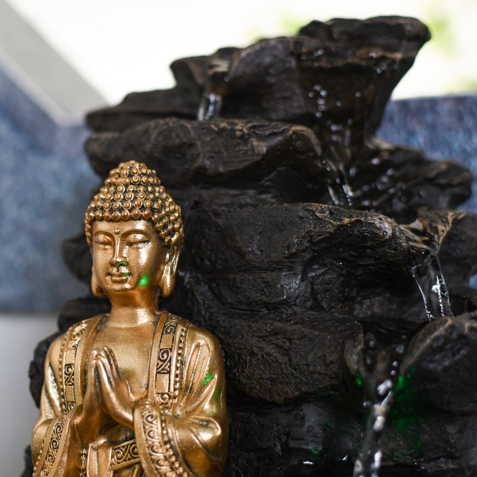 Zen Light - Shira, fontana da interno con pompa e Illuminazione a LED, in resina, nera, misura unica