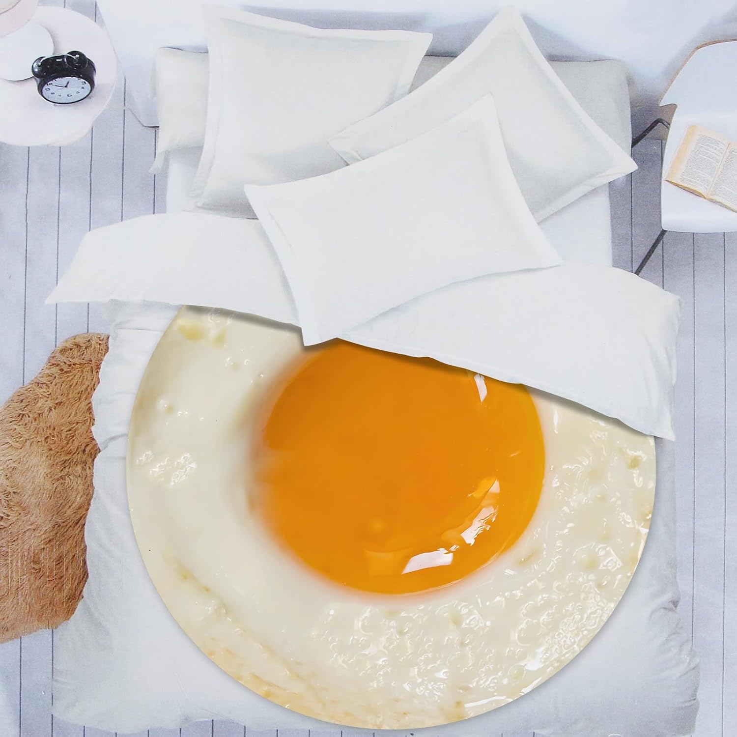 Funny Food Throw Blanket for Adult & Kids, Egg Print Blanket Soft Flannel Round Nap Wrap Blanket Novelty Unique Ideas Gifts Blankets for Sofa Couch Camp Chair Gifts for Boys,Girls 35 Inches