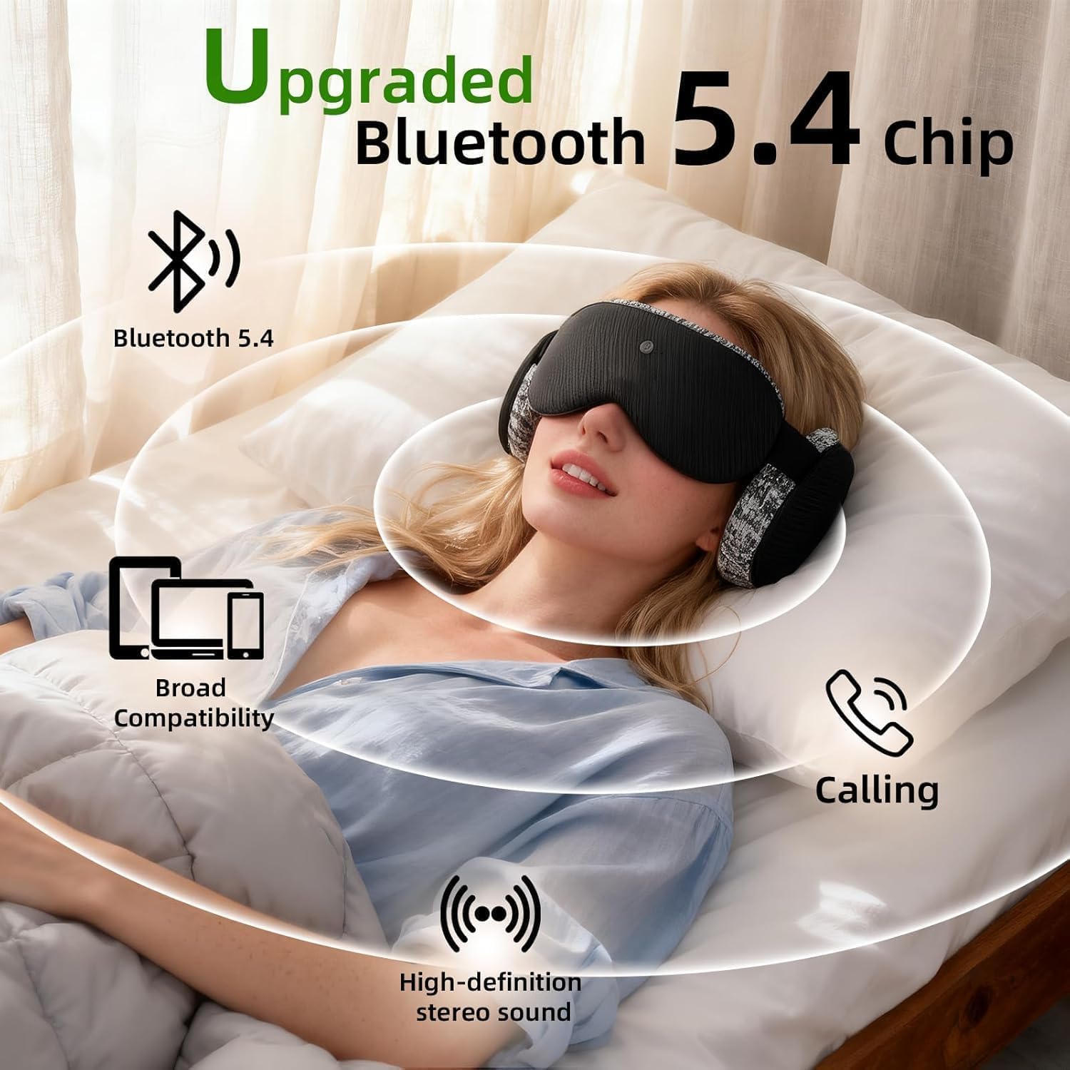 3D Bluetooth Sleep Mask with Voice Control,Eye Mask Headphones for Women Men 100% Pressure-Free & BlockOut,Wireless Cotton Mask for Side Sleepers Travel