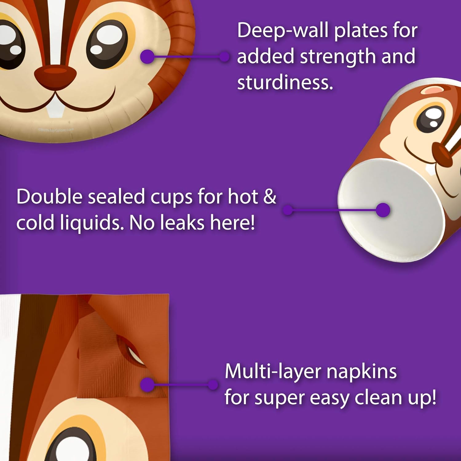 Squirrel Birthday Party Supplies Set Plates Napkins Cups Tableware Kit for 16 - Image 5