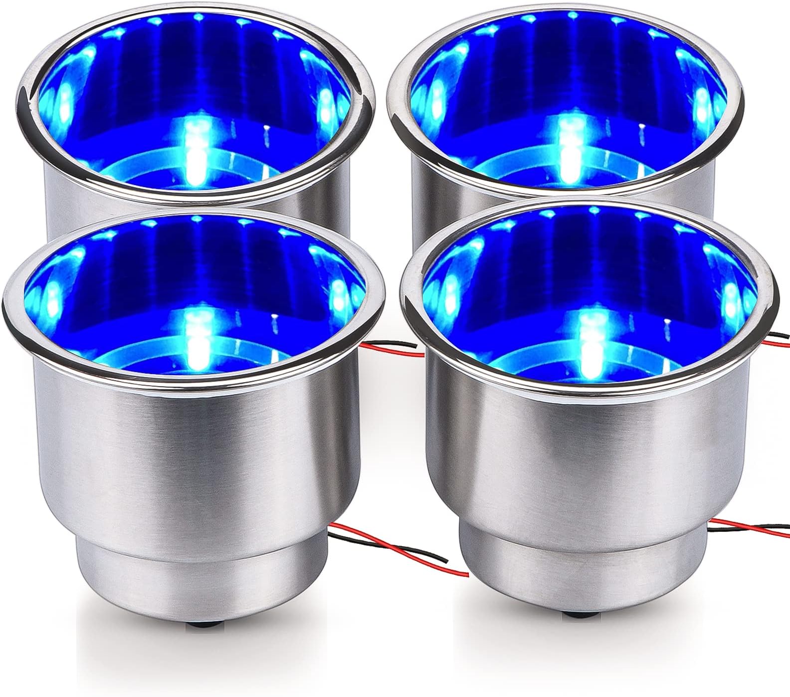 4 Pieces LED Stainless Steel Cup Drink Holder with Drain & LED Marine Boat Rv Camper