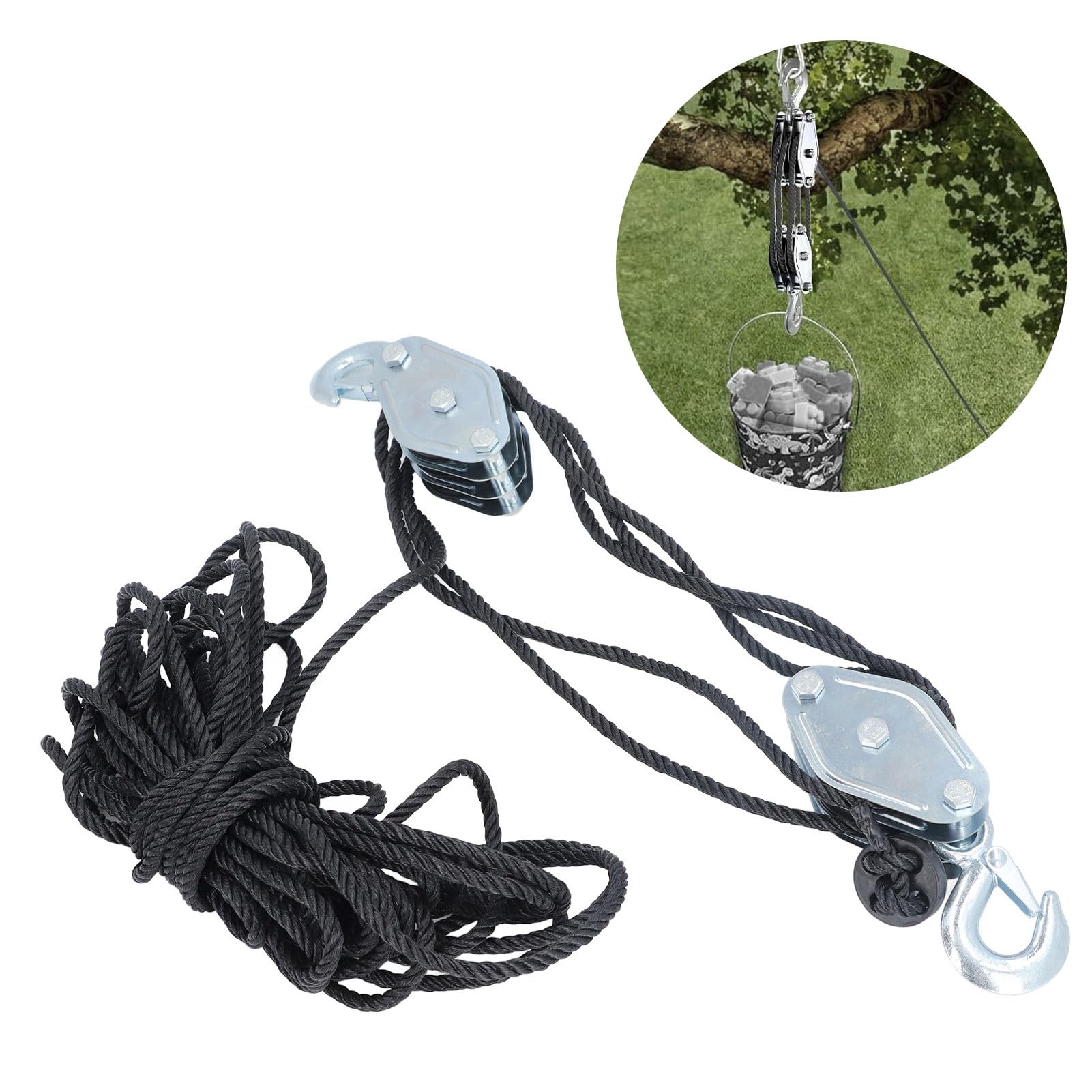 Système de Poulie à Câble Palan, Capacité Levage 4400 Lb, Rapport 8:1, Acier Allié, pour Chasse et Objets Lourds