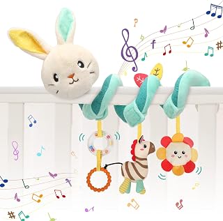 JERICETOY Car Seat Toy for Baby, Infant Baby Spiral Plush Toys Stroller Toys Hanging Crib Activity Toy for Crib Bed Stroller Car Seat, Hanging Rattle Toy-Rabbit
