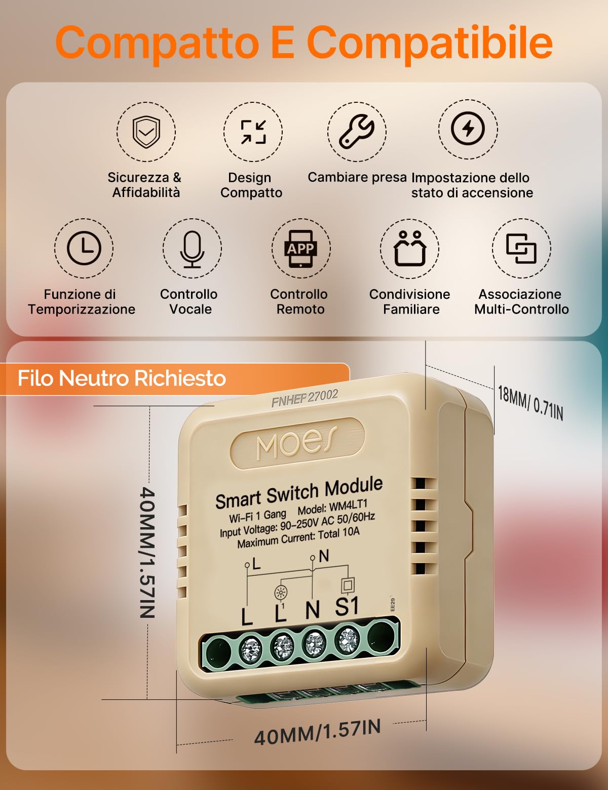 MOES Interruttore della luce Wlan da incasso, modulo relè mini, compatibile con Smart Life Tuya, Alexa e Google Home, neutro richiesto (1 volte)