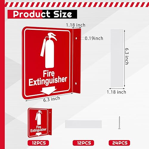 Miniatura 2 de Barydat 12 letreros de extintor de incendios con agujeros de montaje preperforados, extintor de incendios con flecha hacia abajo, letreros de