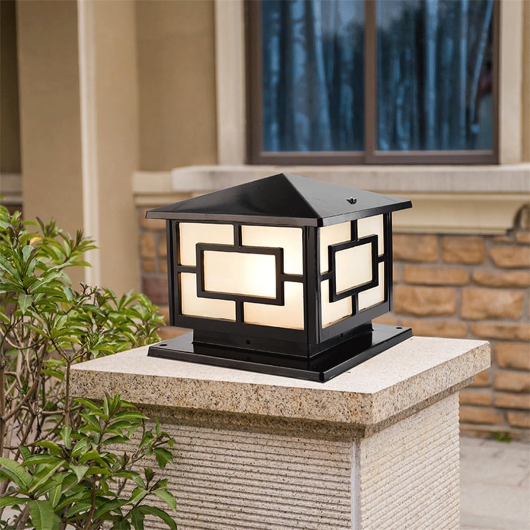 Modern Post Cap Light Chinese Style Square Pillar Lights Classical Garden Lantern Column Pedestal Light Fence Outdoor Column Lamp Fits 4x4 5x5 6x6 Wooden Patio Deck Yard Decor