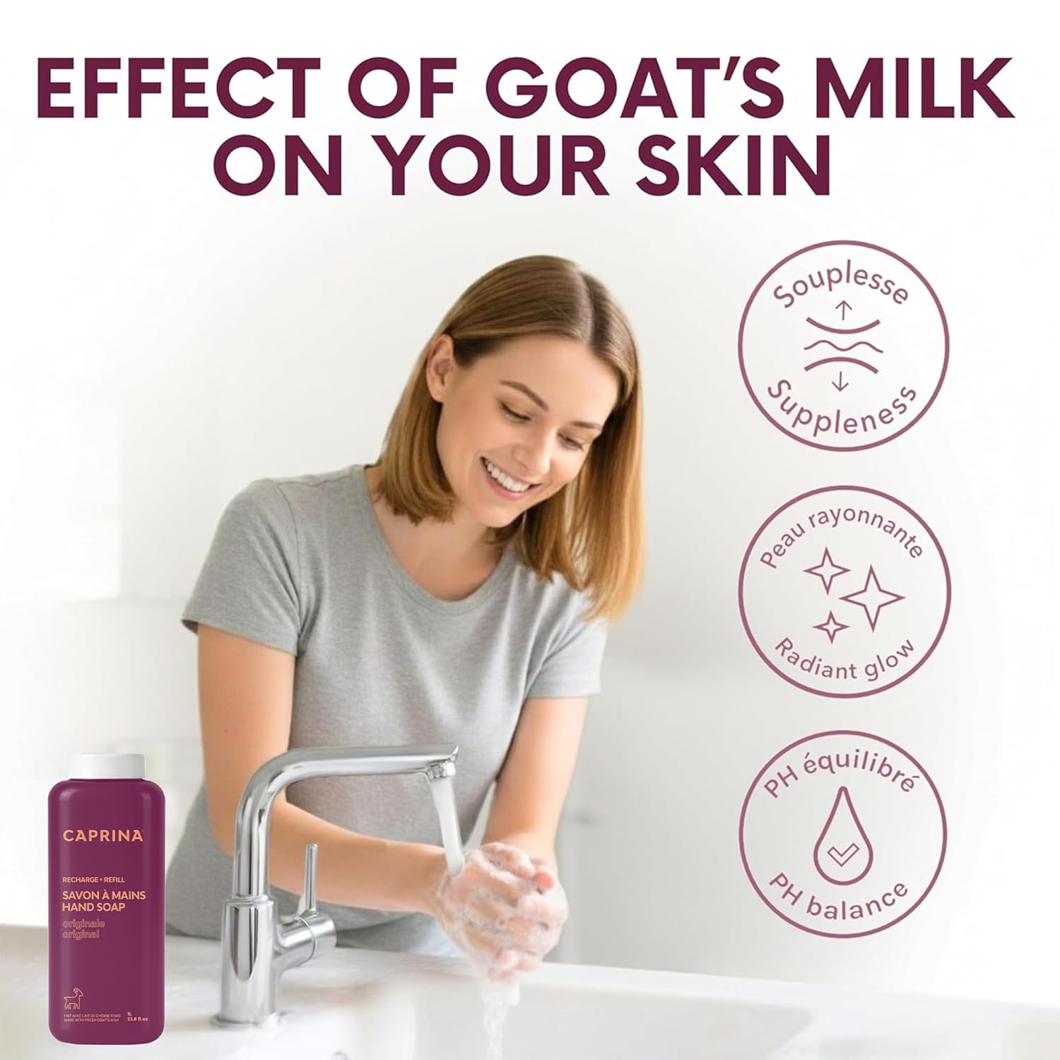 Caprina Liquid Hand Soap Refill, Fresh Goat’s Milk, 1 L, Original Formula