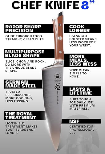 Miniatura 5 de Dalstrong Cuchillo de chef  8 pulgadas  Serie Gladiator  Acero alemán forjado de alto carbono  Mango de ABS naranja  Cuchillo de cocina de espiga