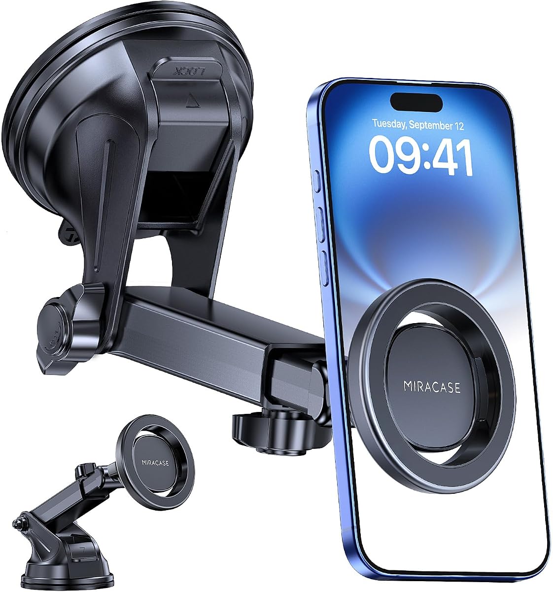 Miracase for MagSafe Car Mount [2026 Upgraded Strong Military Grade Suction Cup] Long Arm Phone Holder for Car Dashboard Windshield, Hands Free Cell Phone Holder Compatible with All Mobile Phones