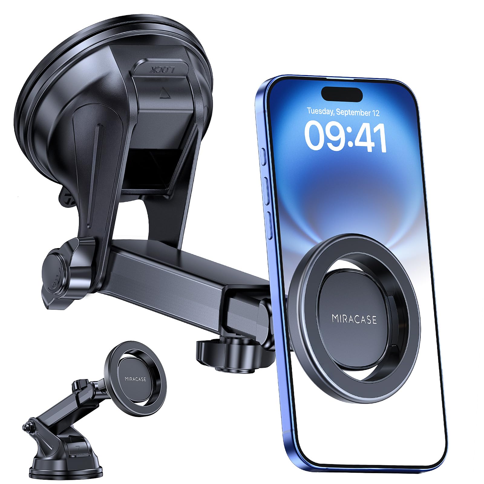 Miracase for MagSafe Car Mount [3600gf Strong Magnet & 89+LBS Suction Base] Magnetic Phone Holder for Cars, 360° Rotatable Dashboard & Windscreen Car Phone Holder for iPhone17-12 Pro Max Plus Air