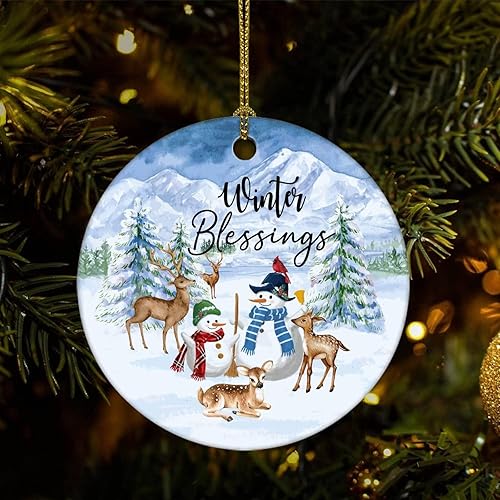 Two-Side Printed Winter Blessings Ceramic Christmas Ornament Novelty for Family Friends Kids Reindeer Christmas Keepsake Pendants Two-Side Printed Winter Blessings Ceramic Christmas Ornament Novelty for Family Friends Kids Reindeer Christmas Keepsake Pendants
