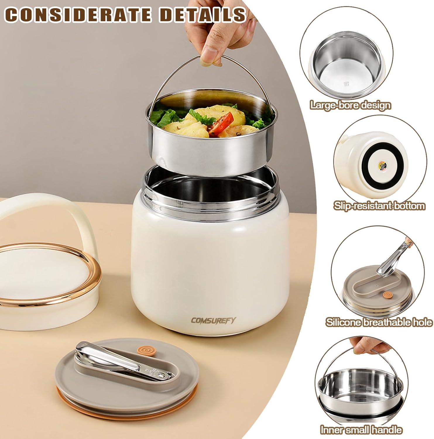 40oz Thermo for Hot Food Adults,Insulated Food Container,18/10 Stainless Vacuum-Insulated Wide Mouth Food Thermos Adults, Hot & Cold Soup Stainless Steel Lunch Box with Lid and Spoon - Image 5