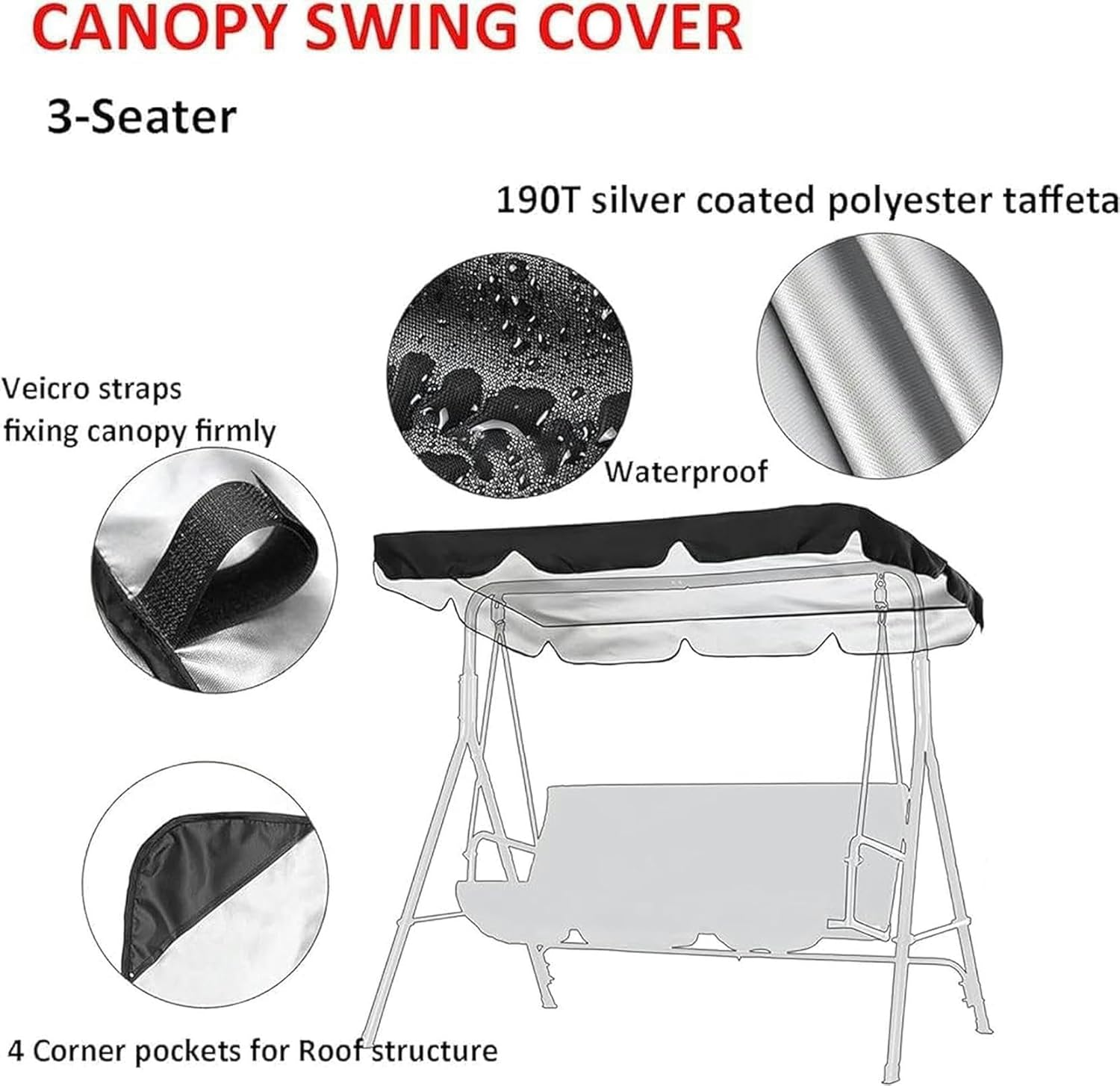 Outdoor Swing Canopy Replacement Cover & Swing Cushion Cover 2/3 Seater, Waterproof Garden Seater Sun Shade Porch Hammock Patio Swing Cover.