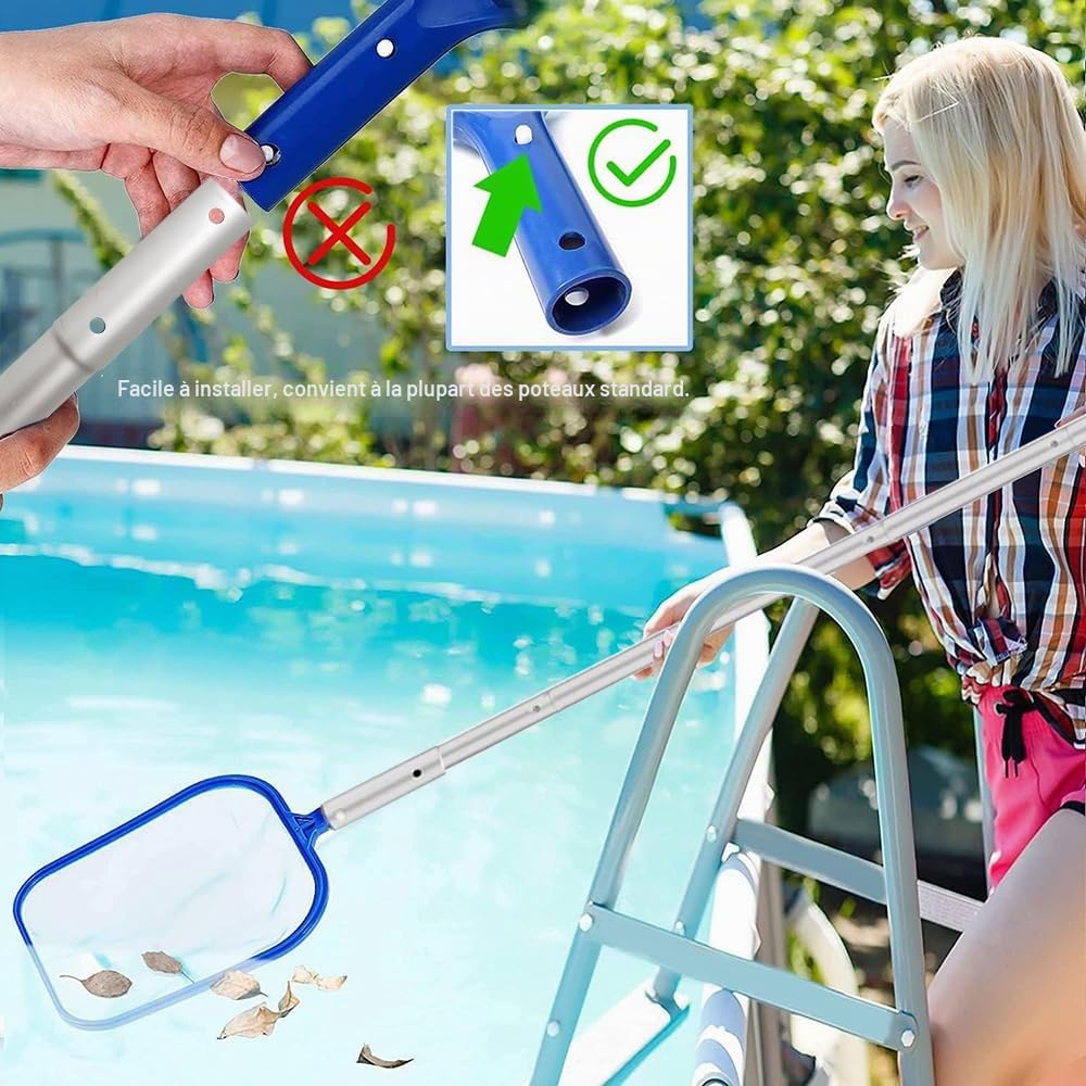 MEISHANG kit Nettoyage Piscine,epuisette de Fond Piscine,2 pièces epuisette Bassin pour eaux Profondes et pour Surface,Manche telescopique Piscine 2.25M,epuisette Bassin pour Piscine, étang, spas