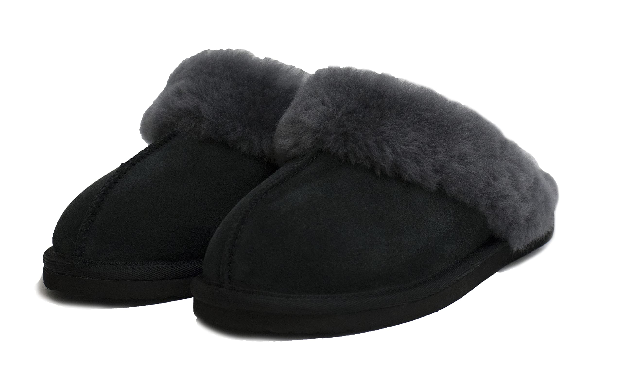 Reissner Lammfelle Pantuflas de piel de cordero Nadine con borde de piel para Mujeres, Navidad, Gris platino, Talla 36-42