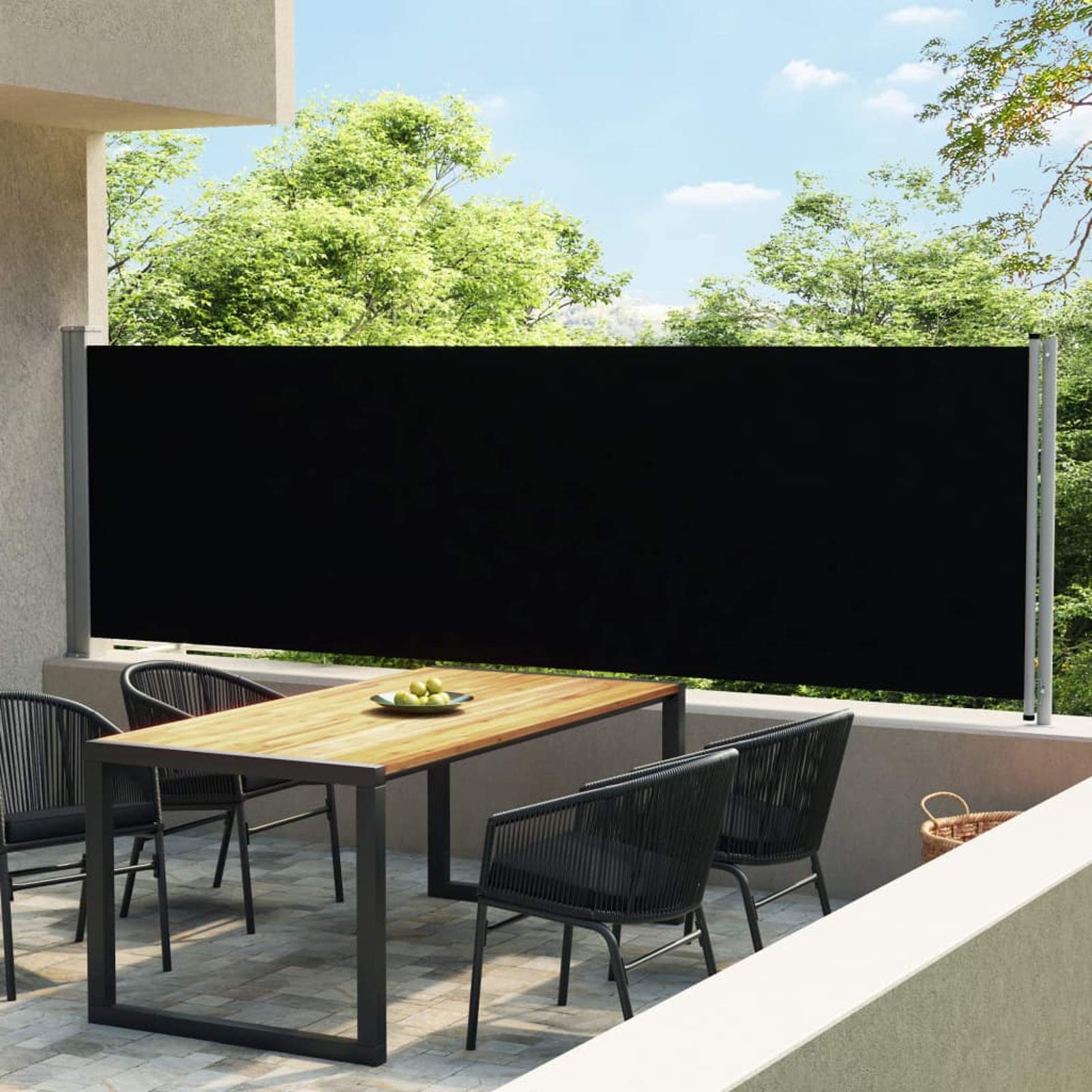 Chusui Tenda Laterale Retrattile per Patio 140x600 cm Nera,Tenda Retrattile per Patio,Antivento Protezione Privacy UV Protezione