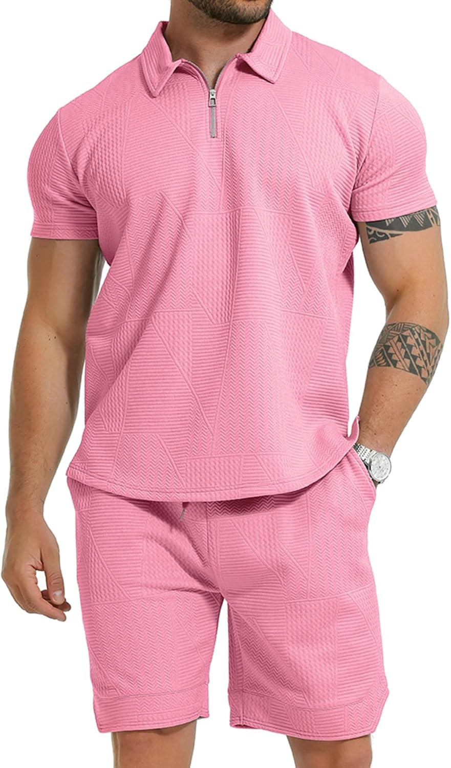 GYMELITE Men’s 2 Piece Short Sets Outfits Summer Polo Shirts and Shorts Casual Zip Short Sleeve Fashion Shorts Tracksuit Set