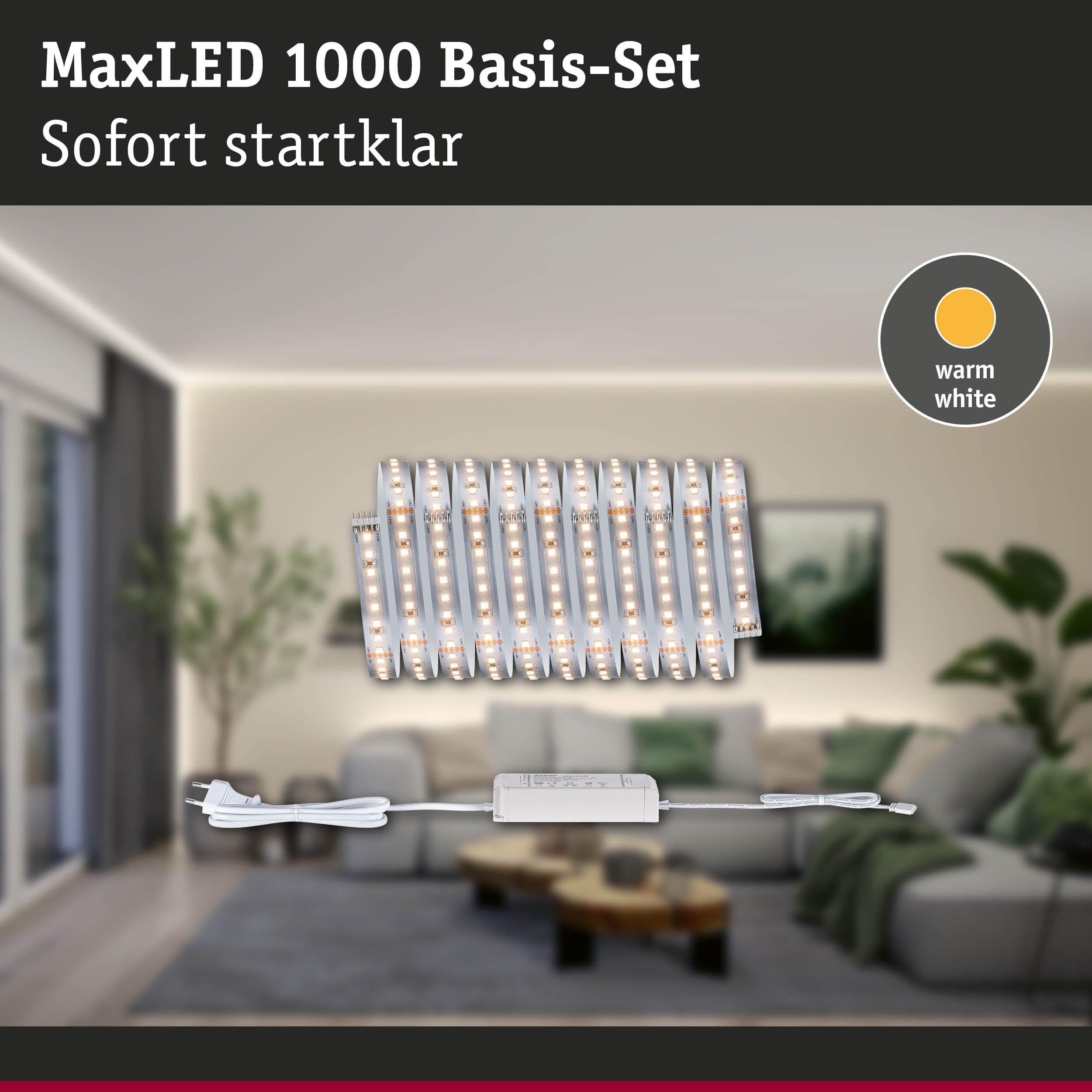 Paulmann MaxLED 1000 LED Strip Basisset 3m Warmweiß 22W 1100lm/m 2700K 40VA 71242
