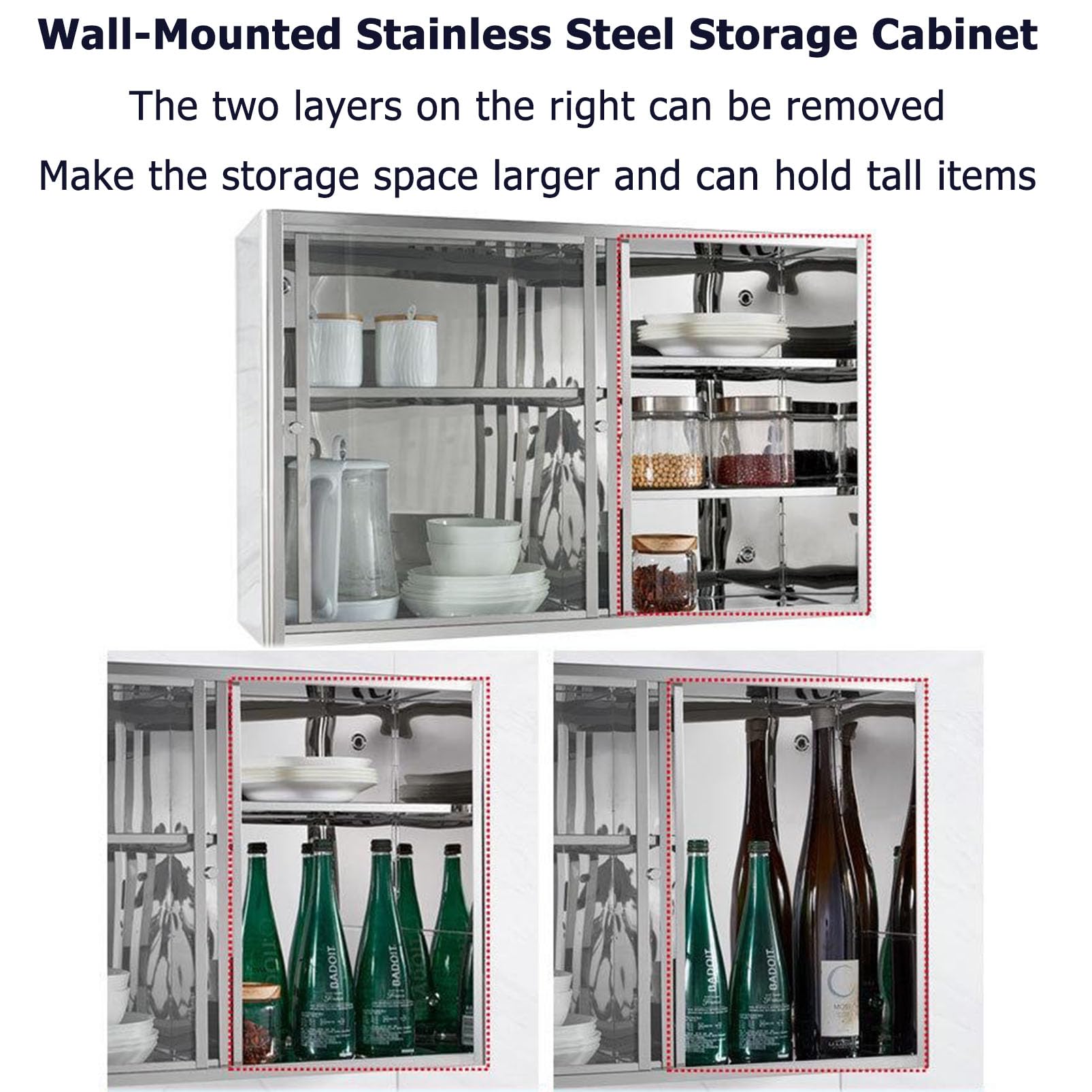 Armoire murale en acier inoxydable avec porte coulissante, étagère réglable pour garage, bureau ou sous-sol, organisateur d'outils flottants, solution gain de place