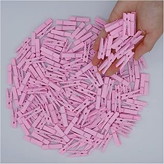 Small Clothes Pins for Photos, Pink Clothes Pins 120 PCS 1.4" Natural Birchwood Close Pins, Strong Grip, Pink Clothes Pins...