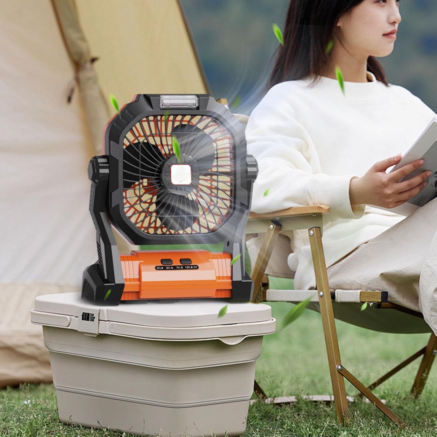 Camping Gear, Rechargeable Camping Fan LED Light Portables Hanging Fan 4 Speeds Regulable for Outdoor Travel Tent