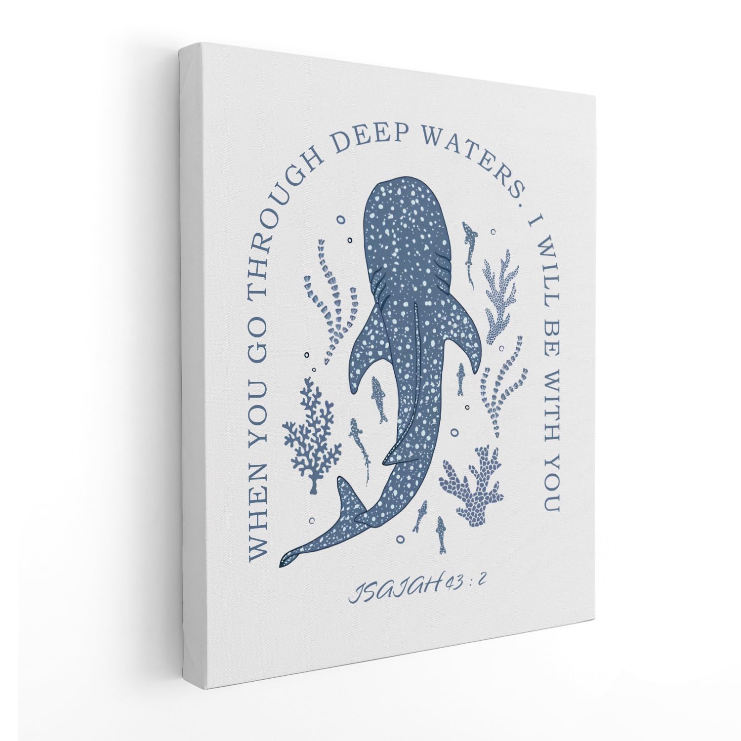 RYYCDOI Poster Decorativo Da Parete Con Squalo Balena E Versetto Isaia 43:2, Stampa Su Lino Con Cornice In Legno, 30,5x40,6 Cm, Per Camera Da Letto E Cameretta