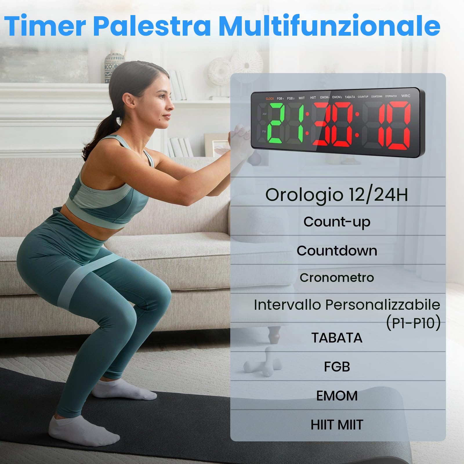 Timer da Palestra, 16.5" Grande Orologio da Parete Digitale, Gym Timer Intervallo Fitness LED con CountDown/Up Cronometro, Luminosità & Volume Regolabile, Telecomando per Casa Garage Esterno