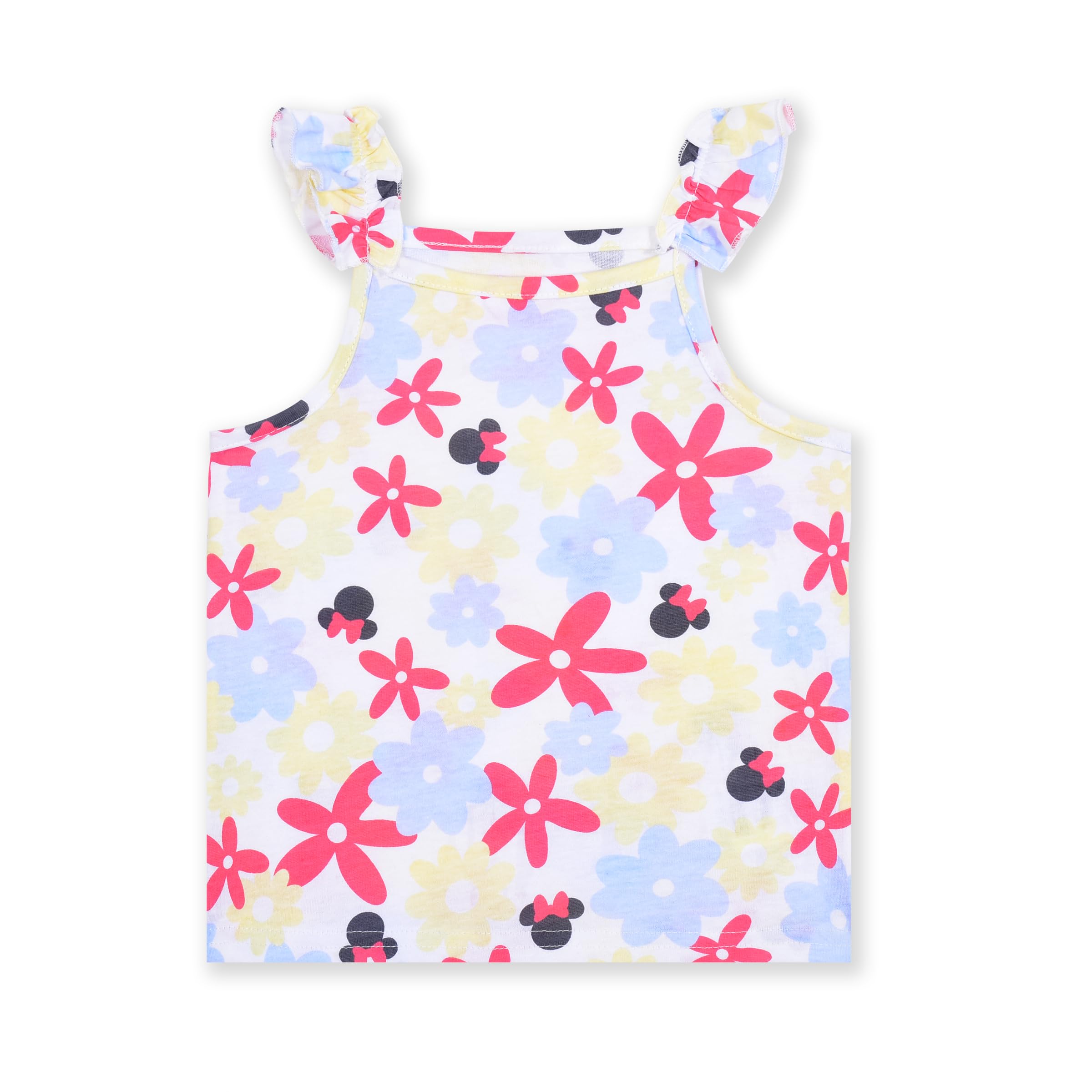 Disney Minnie Mouse - Juego de 4 piezas de camiseta de manga corta, camiseta sin mangas y pantalones cortos para niñas