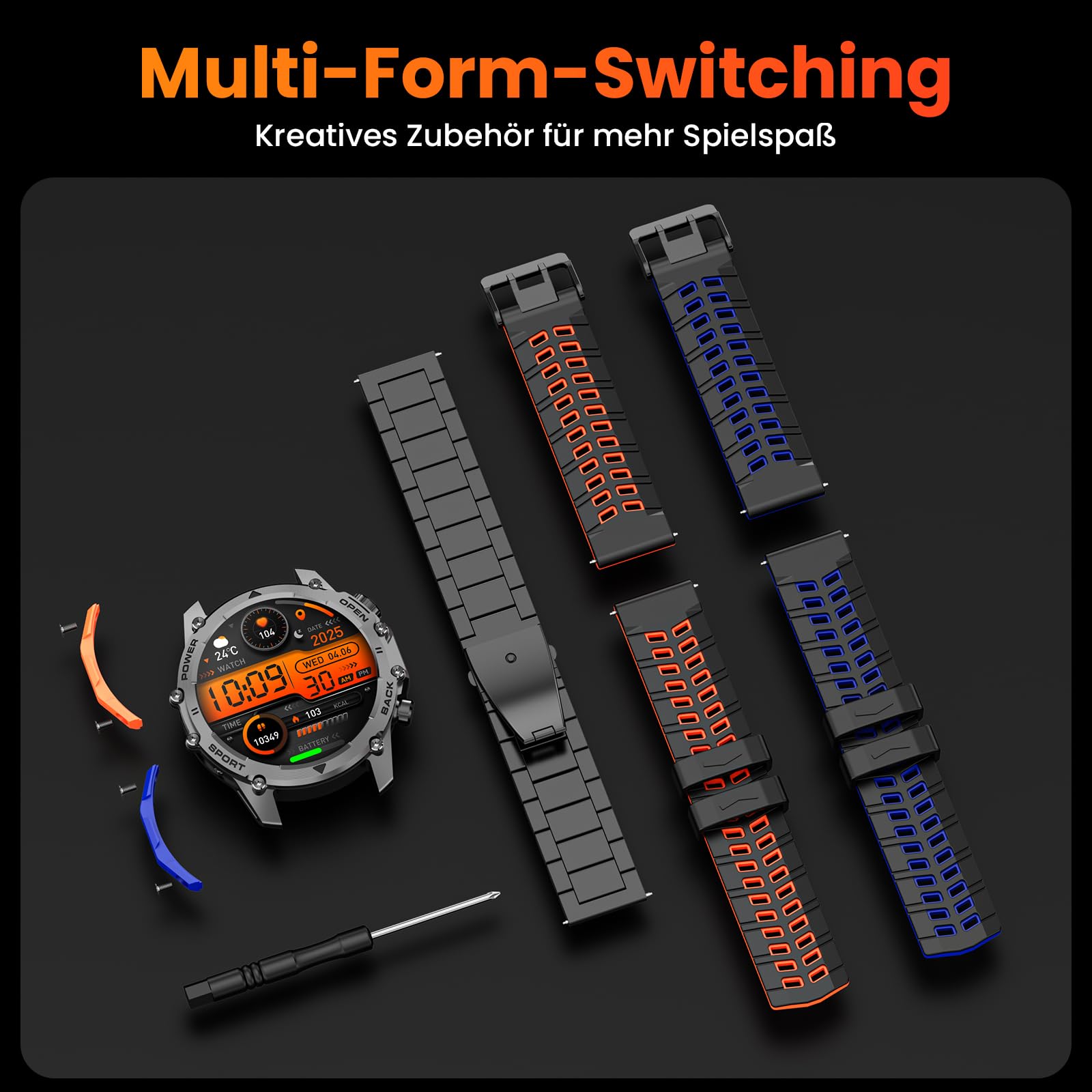 Smartwatch męski, 1,52" HD Smart Watch z 500 mAh, długi czas pracy baterii, 114+ trybów sportowych, styl wojskowy, zegarek fitness z pulsometrem, krokomierzem, monitorem snu, latarką, z systemem