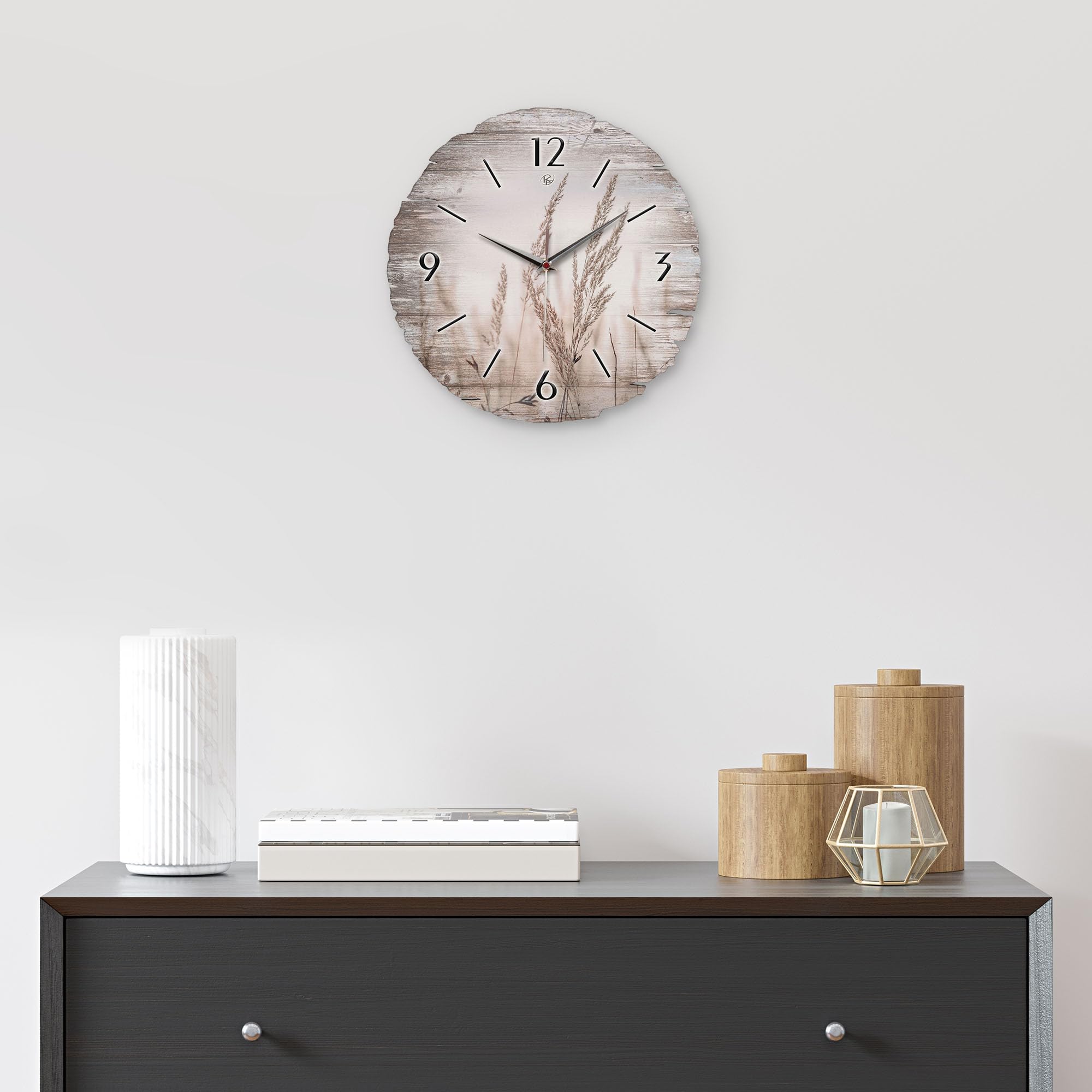 Kreative Feder Wanduhr „Dahlie“ Aus Naturholz – 30 Cm Durchmesser, Flüsterleises Uhrwerk, Made In Germany
