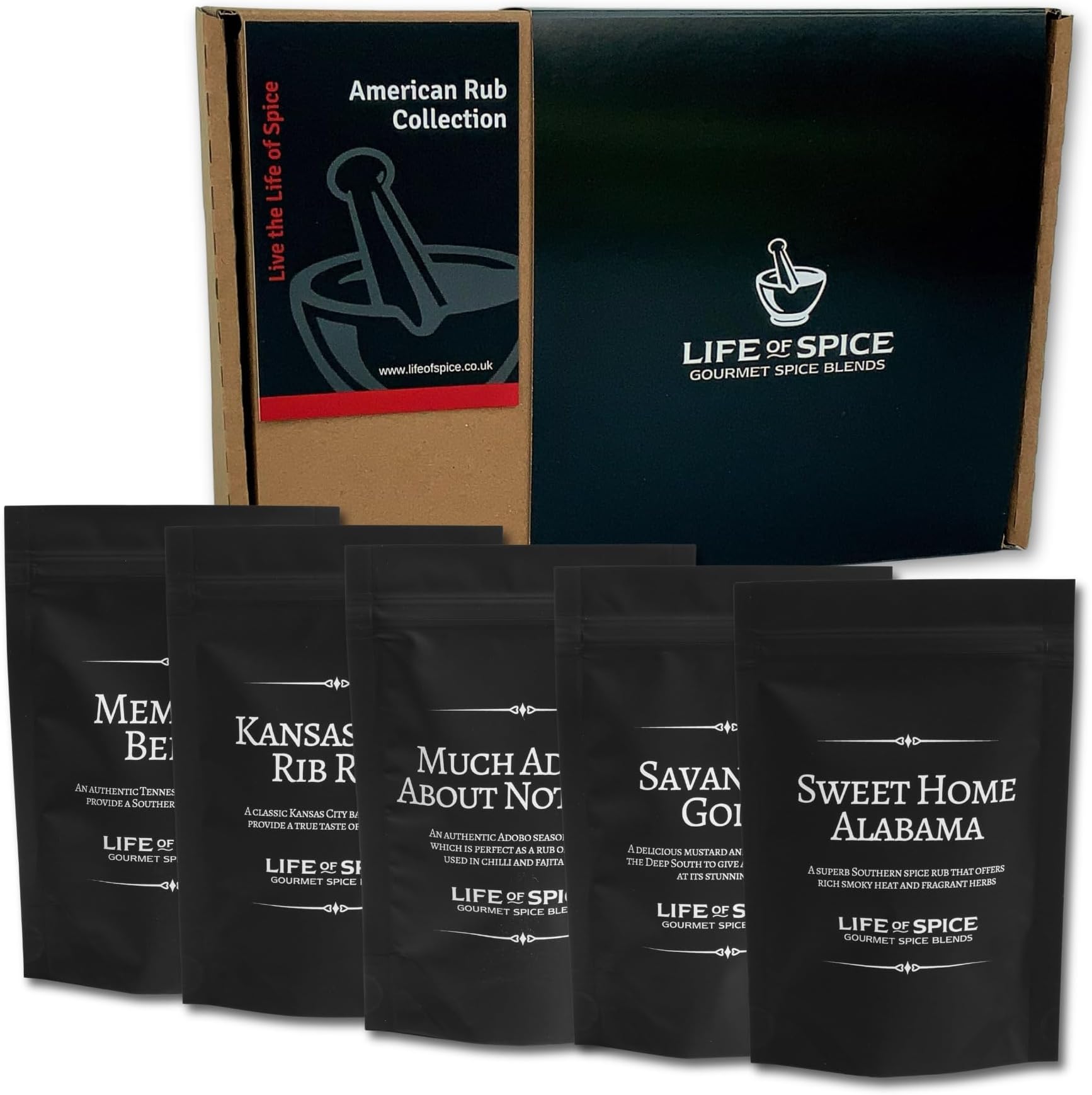 American Rub Collection | All Purpose Seasoning & BBQ Rubs | 270g | 5 Unique Spice Rubs with Recipe Cards | Great spices for Ribs, Mexican Flatbreads, Southern Fried Chicken | Great Gift