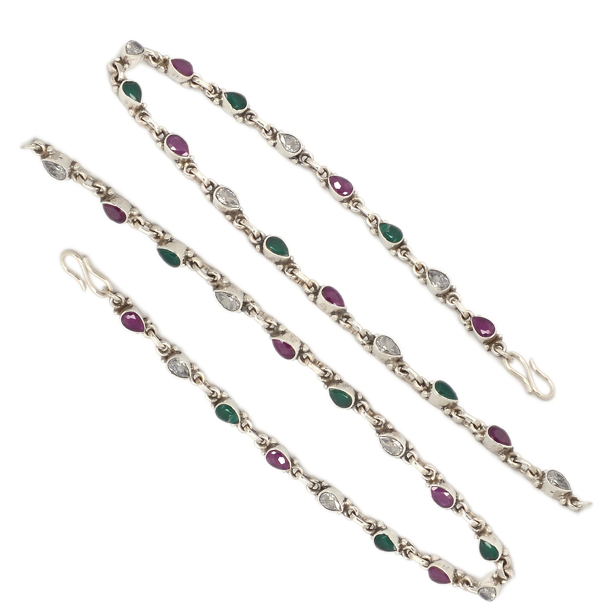 Women's Peenzone 92.5-925 Sterling Silver Handmade Cup Setting Cubic Zirconia Ruby Emerald Pear Shape Stone Anklets Festival Wedding Anniversary-image-29