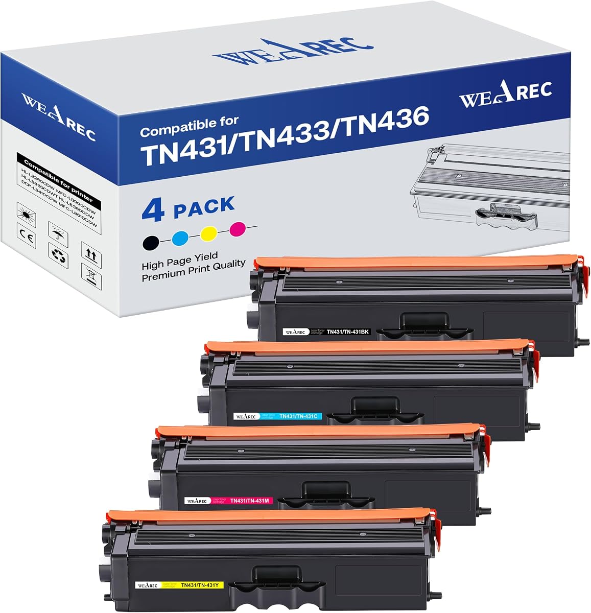 TN431 Reemplazo compatible para cartuchos de tóner Brother TN-431 TN433 TN-433 TN436 TN-436 para impresora Brother HL-L8260CDW HL-L8360CDW MFC-L8610CDW MFC-L8900CDW MFC-L8690CDW Paquete de 4