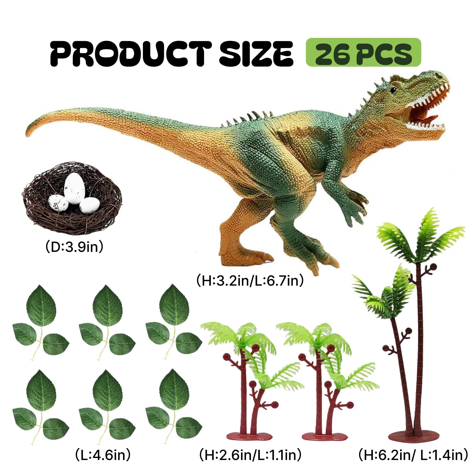 26-Piece Dinosaur Cake Toppers Set - with Dinosaur Eggs, Leaves, Trees & Nest Decorations for Birthday Party Wild Animals Theme - Image 2