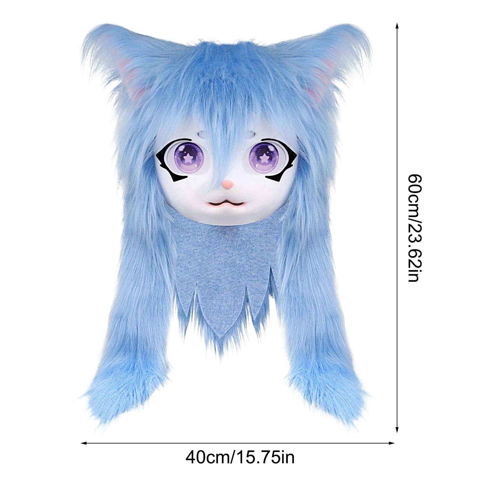 Furry Head - Maska zwierzęcia kota do realistycznego wyglądu kostiumów, akcesoria cosplay z teatrem i na imprezę, maskarada i rekwizyt na Halloween na konwencje anime, imprezy kostiumowe, 23,62
