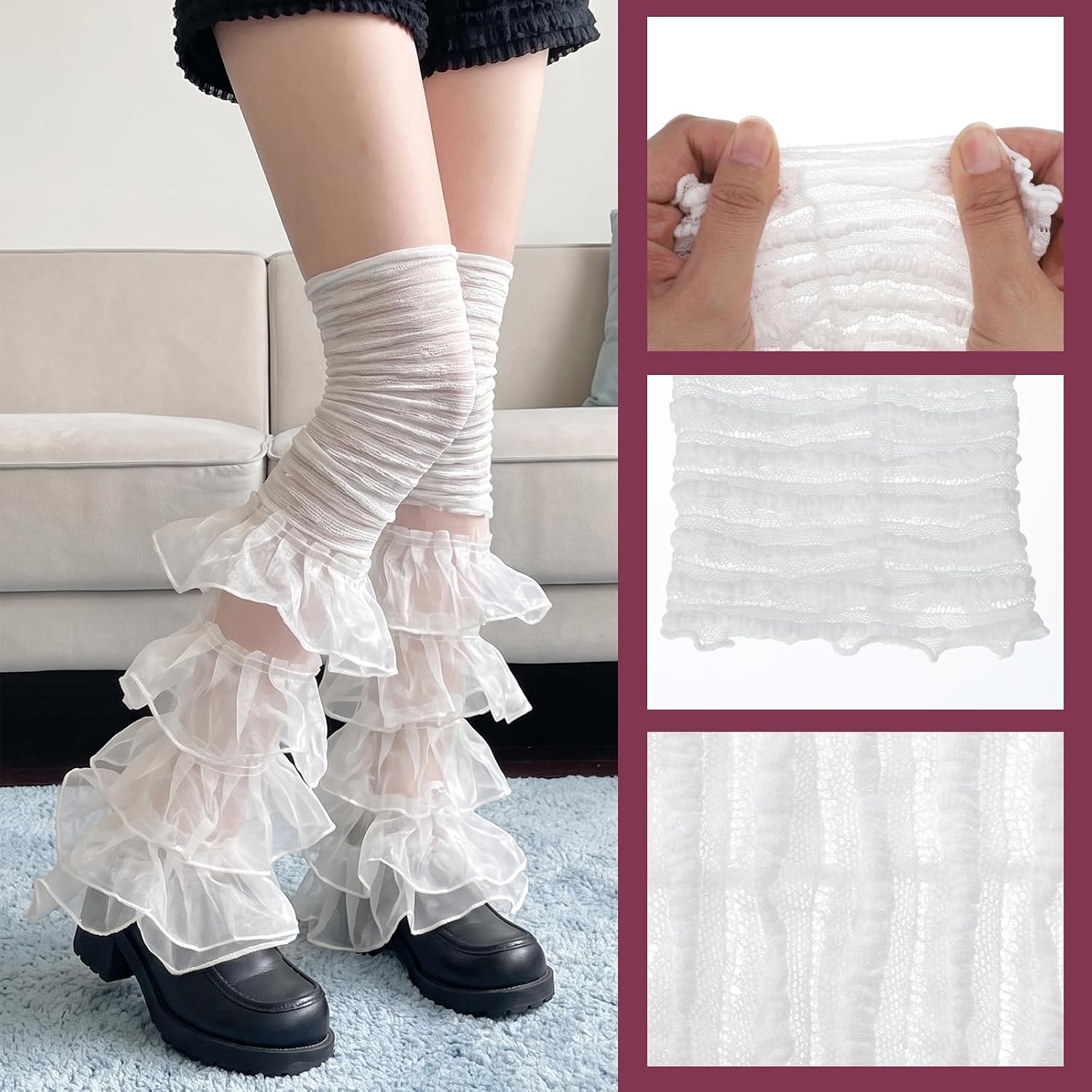 White Lace Leg Warmers Y2K,Kawaii Leg Warmers for Halloween,Lolita