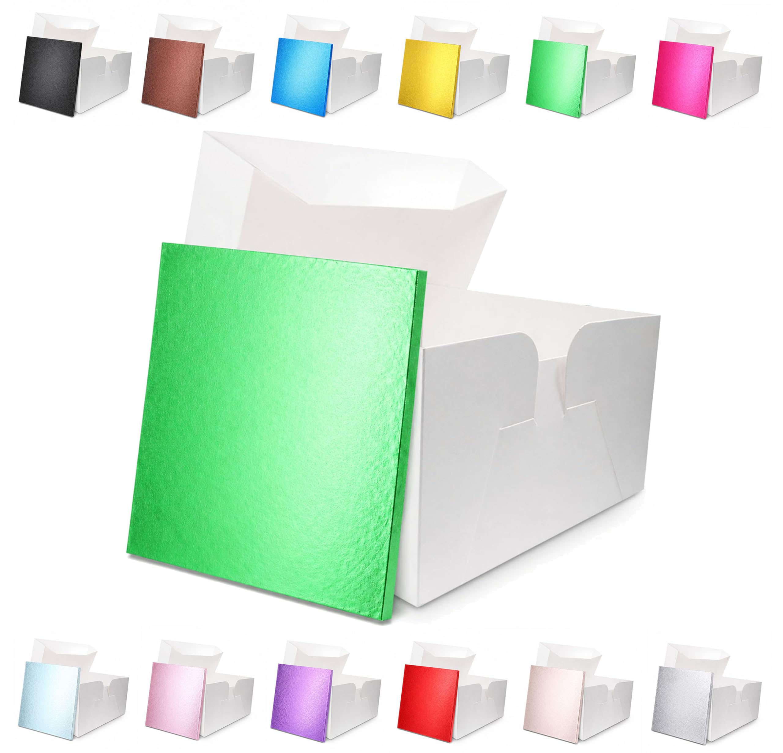 LARRYROO Square Colour Cake Drum Board & White Box + Lid Combo Pack for Wedding, Birthday Cakes (Green, 10 Inches)