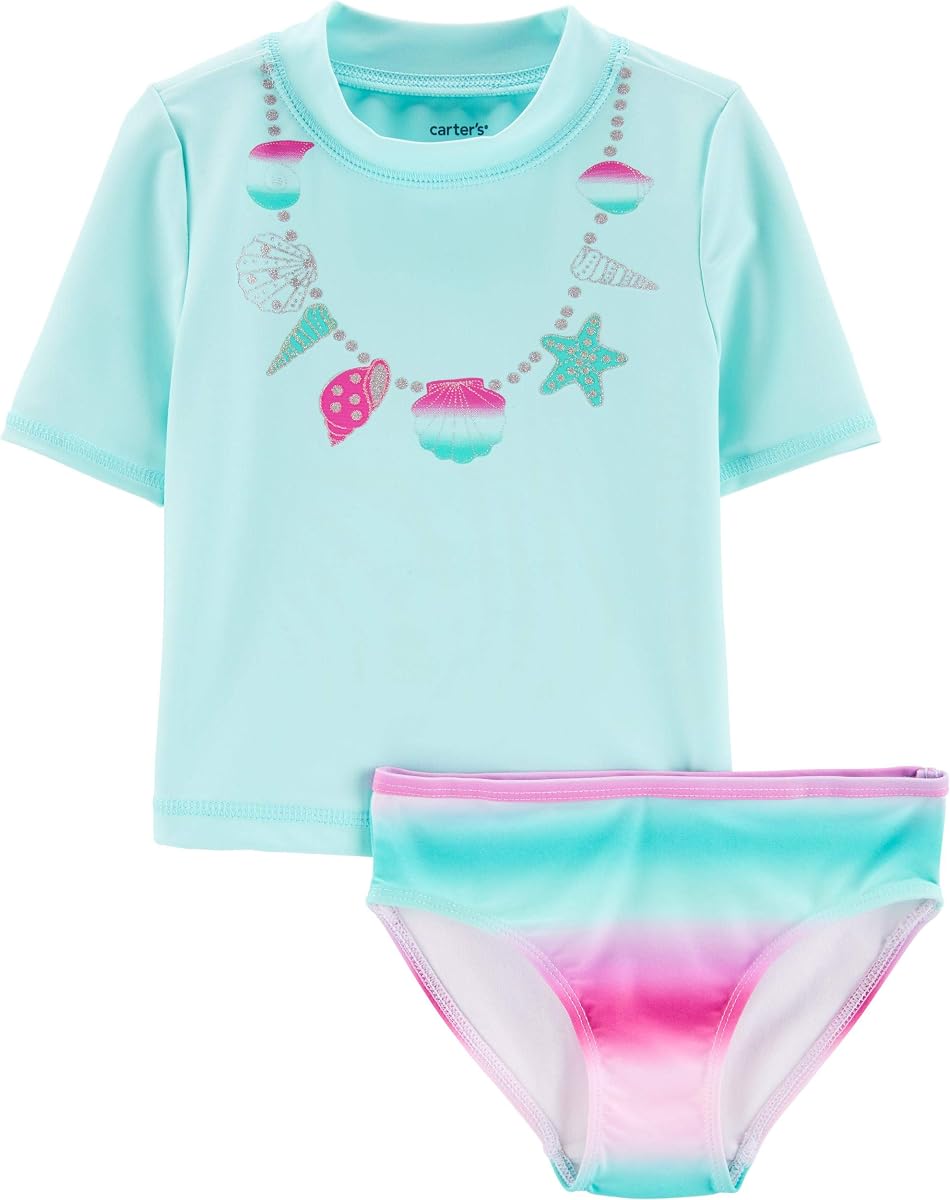 Girls Swimsuit (Mint/Seashell, 2T)
