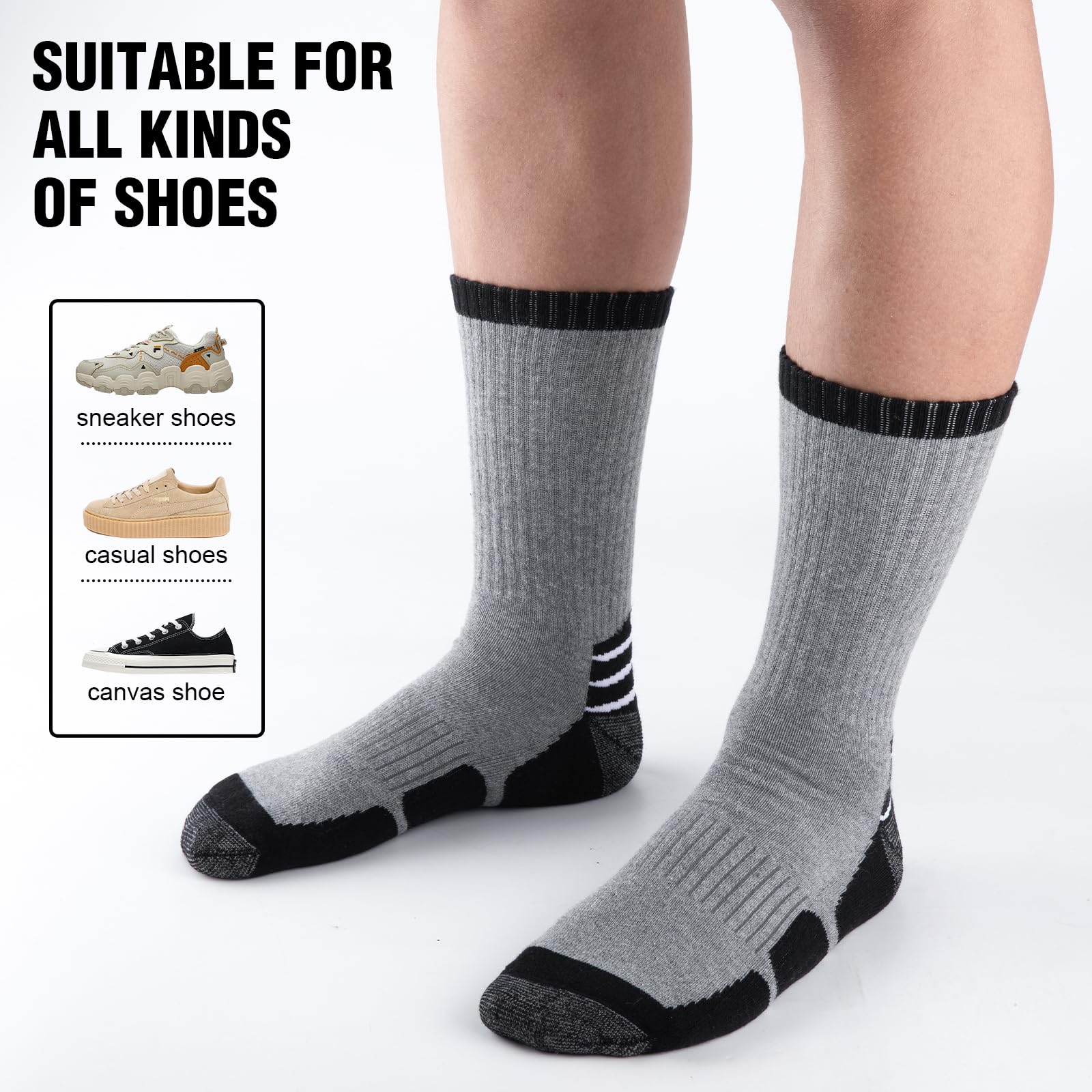 COOVAN Calcetines de algodón para hombre, absorben la humedad, acolchados, atléticos, resistentes, para botas de trabajo, 6 pares