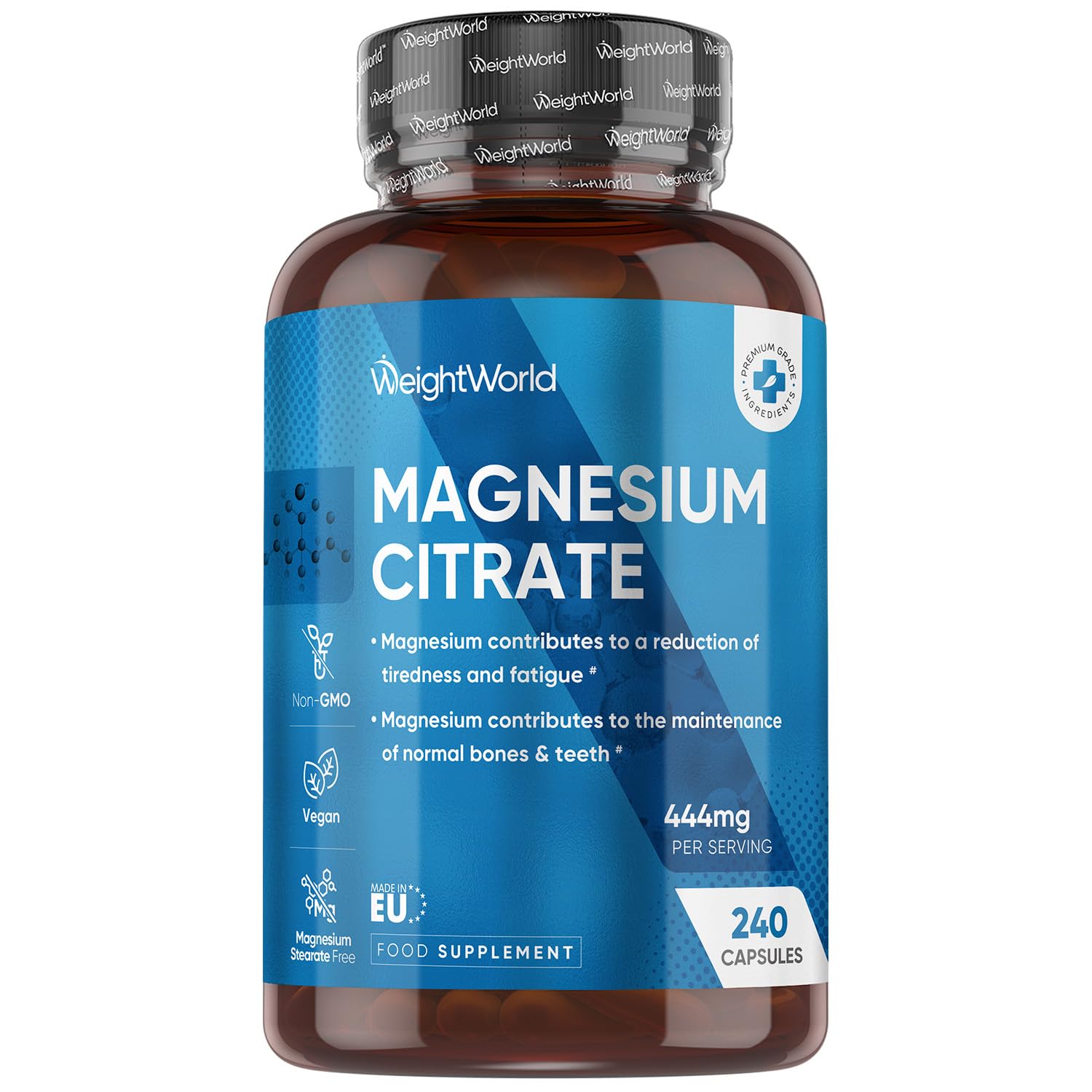 Magnesium Citrate Capsules 1480mg - 240 Capsules - 4 Months Supply - 30% Buffered - Bioavailable Form - 2 Capsules a Day - Vegan-Friendly & Non-GMO - Magnesium Supplements for Men & Women