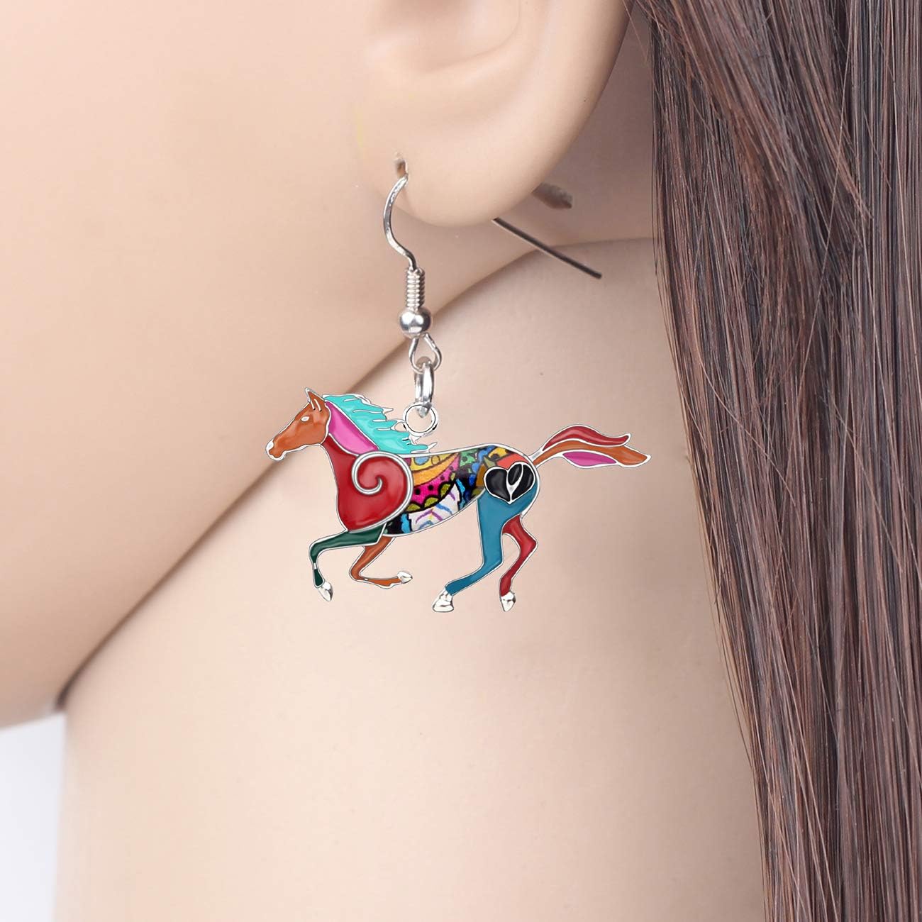 Miniatura 2 de Aretes de aleación esmaltada para caballos, colgantes de moda, joyería para mujeres y niñas, bonito regalo, Zinc Zinc Esmalte, No es una piedra