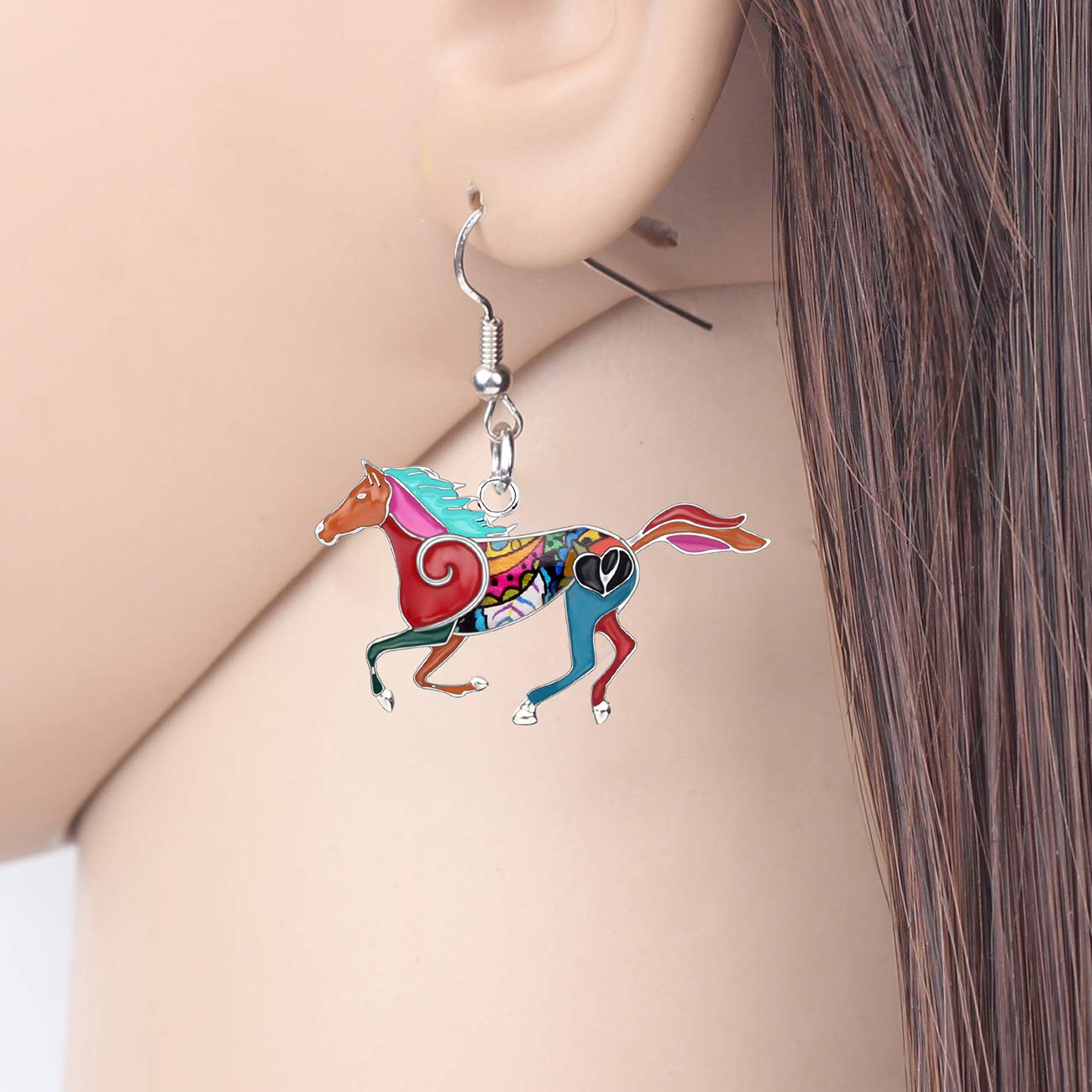Enamel Alloy Running Horse Earrings Drop Dangle Fashion Jewelry for Women Girls Cute Charms Gift Zinc enamel, No Gemstone - Image 2