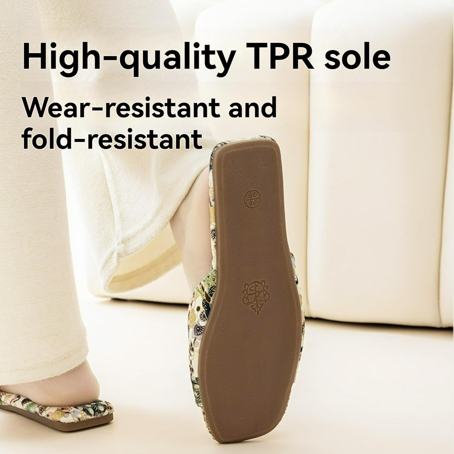 Retro Embroidered Slippers for Women Single Strap Slides Linen Upper Soft TPR Anti-Slip Soles Indoor Slippers