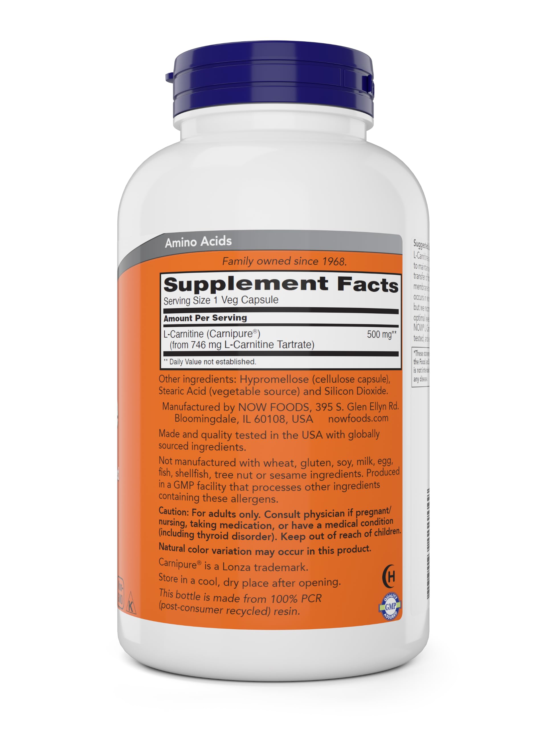 NOW Foods L-Carnitine 500 mg, 240 Vegetarian Capsules — Amazon image 2