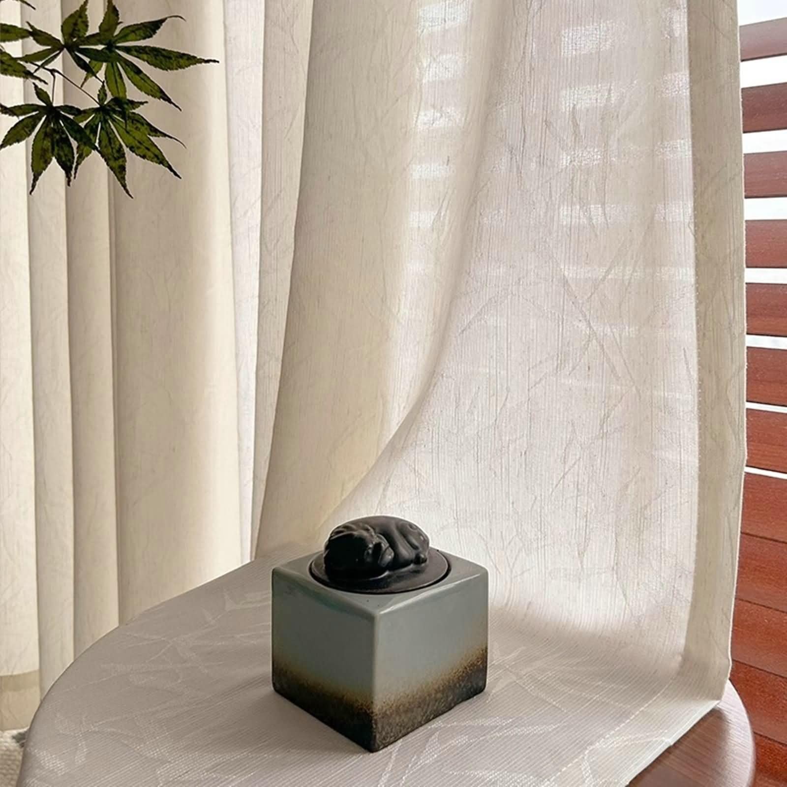 KnSam Rideau Voilage Semi Transparent Beige, 2 Pièces, Rideaux Salon Chambre Effet Gaze de Lin Jacquard Branches à Crochets, 132x138cm x 1pcs
