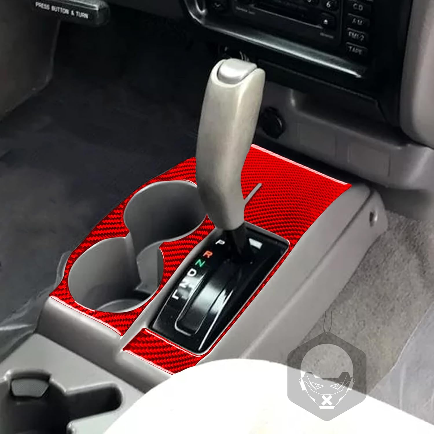 Real Carbon Fiber Car Center Console Gear Shift Panel Water Cup Holder Frame Cover Soft Sticker Compatible with 2001-2004 Toyota Tacoma Special Edition Only Auto Premiun Interior Accessories red