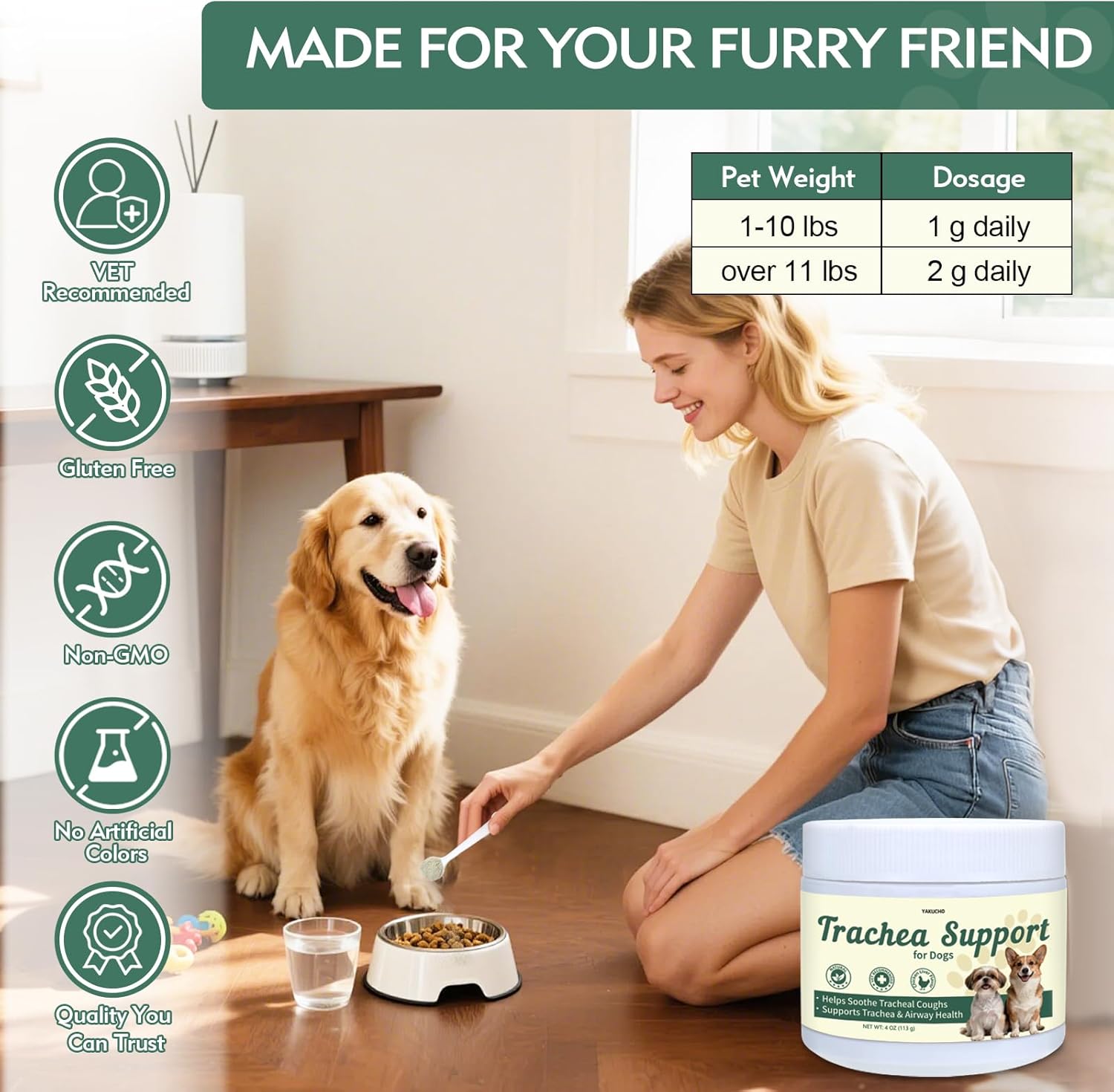 Yakucho Trachea Support for Dogs, Herbal Respiratory Supplement for Small Dogs, Supports Smooth Breathing & Throat Comfort, Daily Airway Support for Coughing Dogs, Chicken Liver Flavor - 4 oz