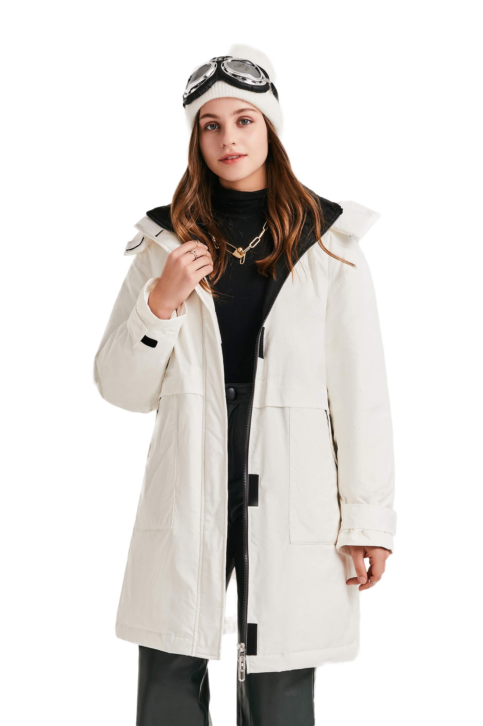 Luzern Goose Women's Mid Length Down Jacket Warm Winter Coat with Removeable Hood, Modern Water Resi